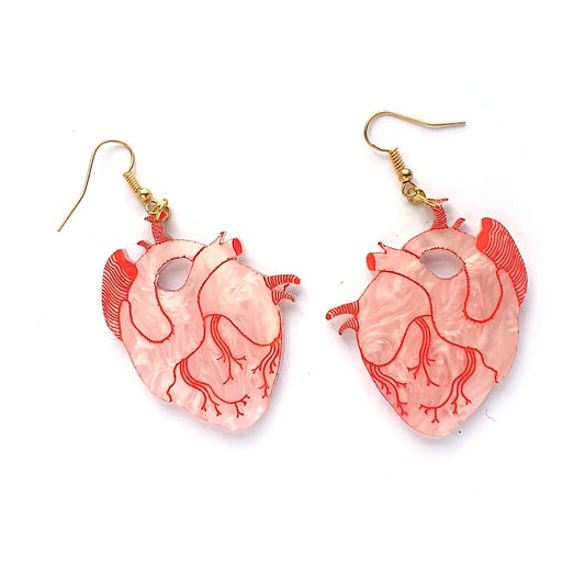 Heart Dangle Earrings - Pink