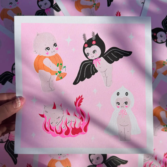 Halloween Kewpies 21 X 21cm Square Risograph Print