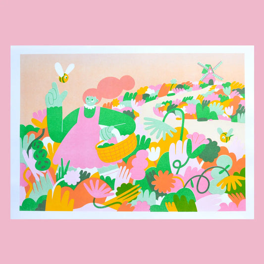Bee Fields A3 Risograph Print