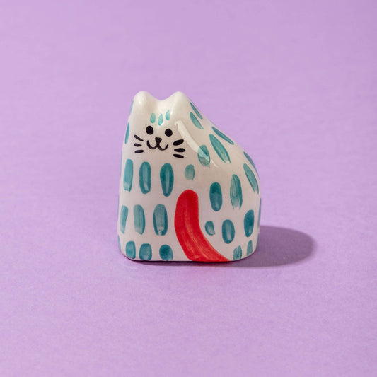 Tiny Cat Teal / Ceramic Piece