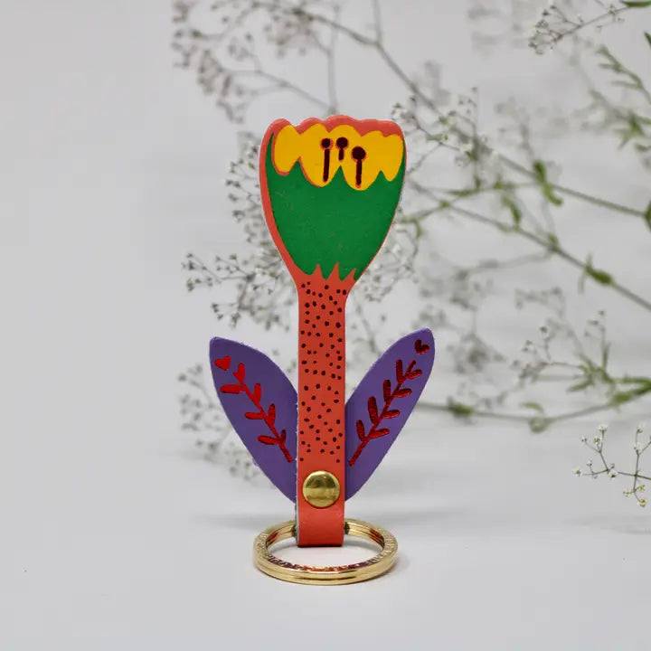 Tulip Flower Key Fob Coral