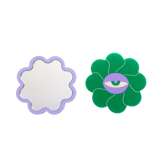 Flora Pocket Mirror - Green with Purple