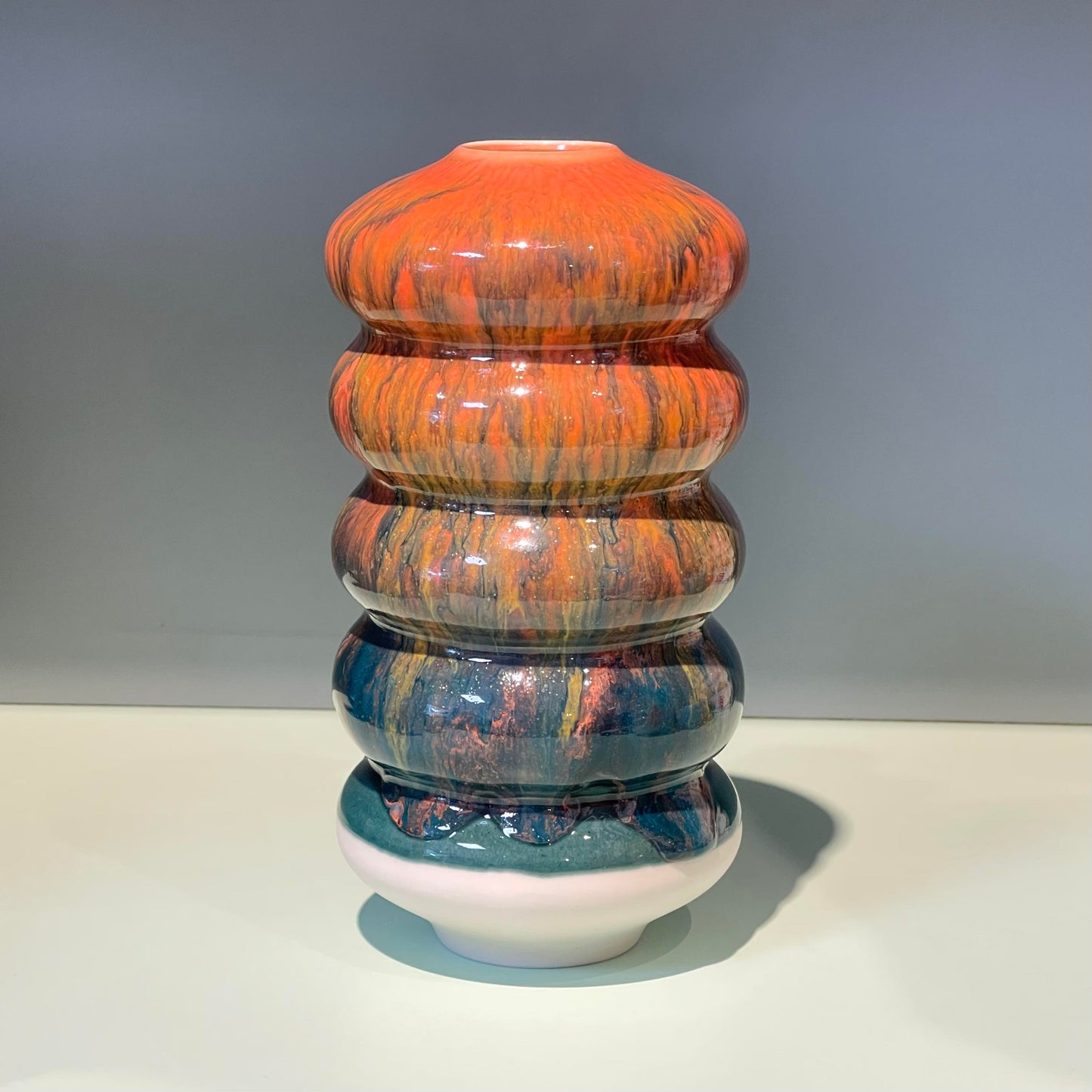 Studio Arhoj Hana Vase Large 3 Hand-cast Hand-glazed Porcelain Colour Coral Dark Teal
