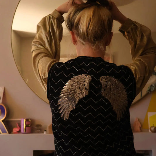 Iron On Patch Set of 2 Gold Sequin Wings