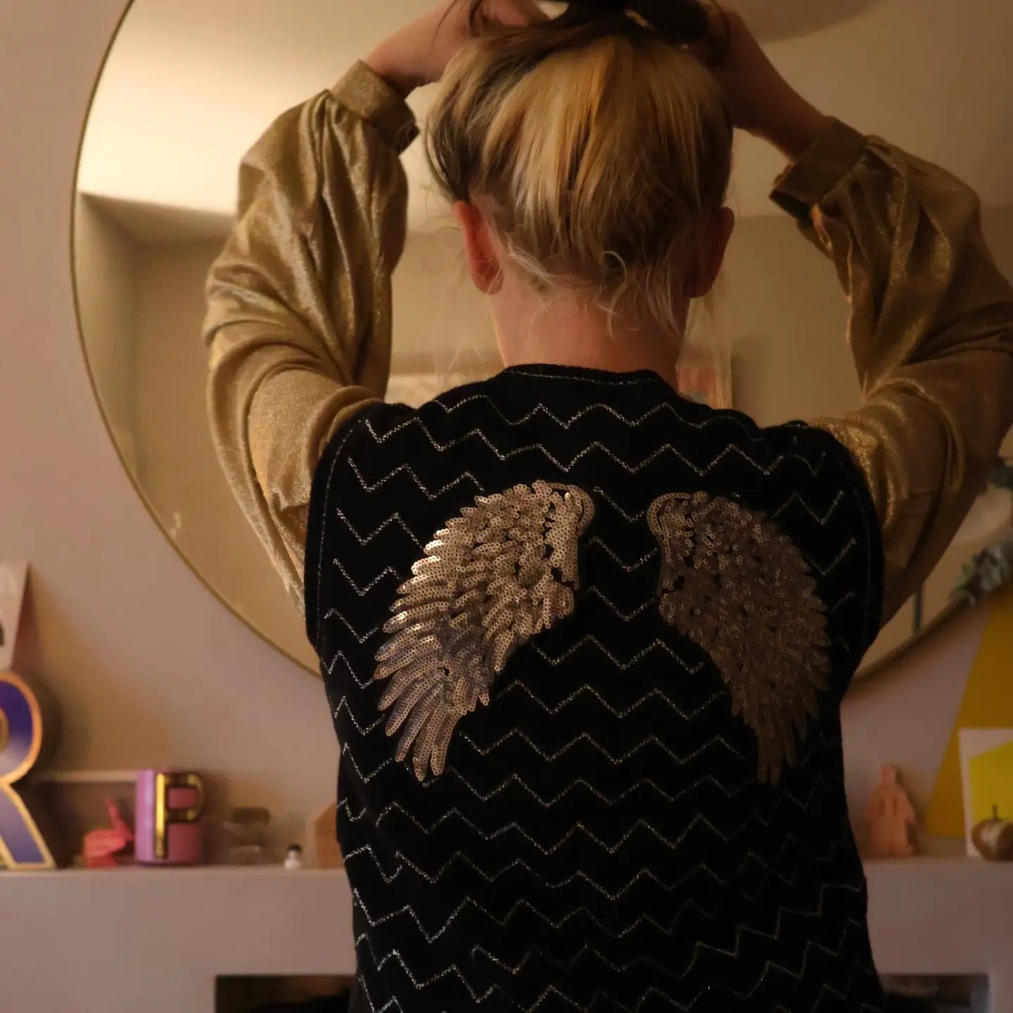 Iron On Patch Set of 2 Gold Sequin Wings