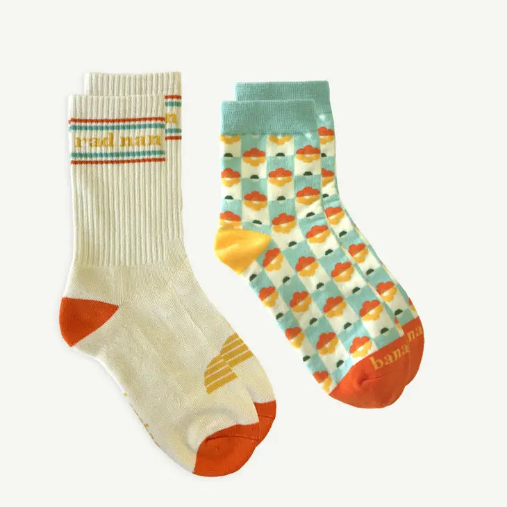 Rad Nan + Floral Check Ladies Organic Cotton Sock Pack