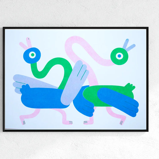 Dancing Ducks A3 Risograph Print