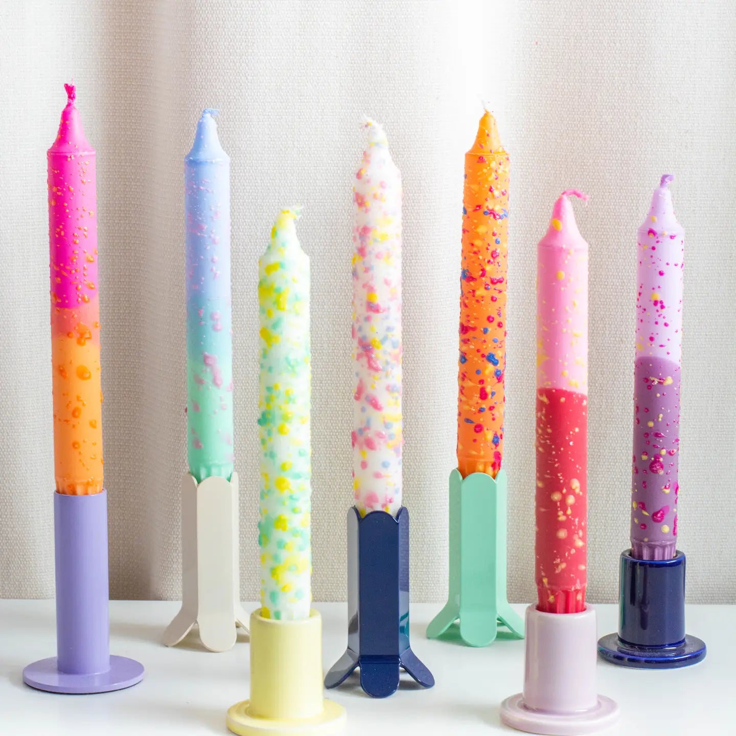 Taper Candle - Blue & Mint, Pink Confetti