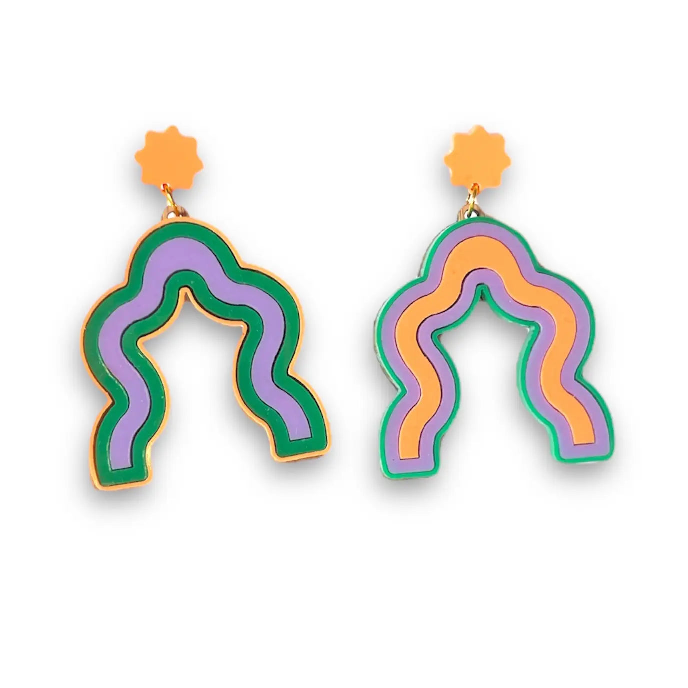 Astral Acrylic Arch Dangle Earrings - Lilac Peach & Green