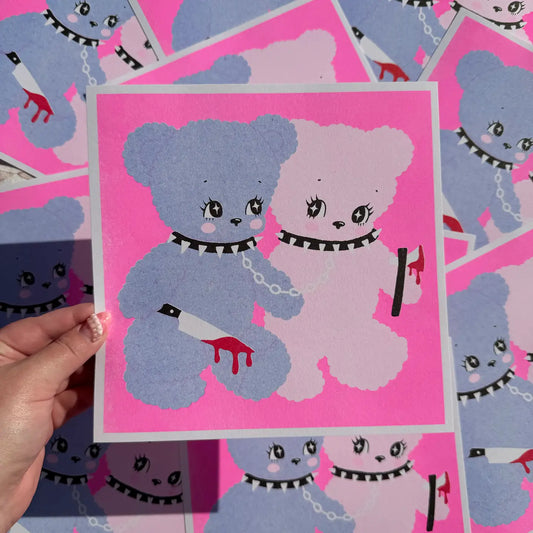 Scary Bears 21 X 21cm Square Risograph Print