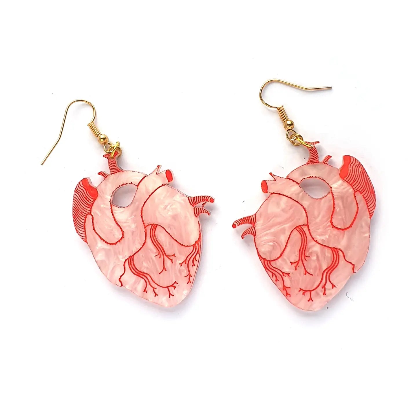 Heart Dangle Earrings - Pink