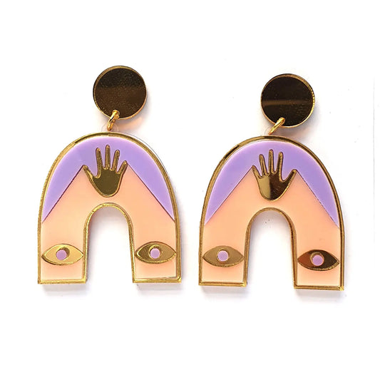 Seance Acrylic Art Deco Dangle Earrings - Purple