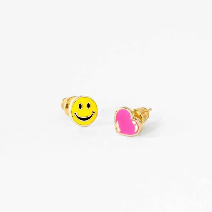 Happy Face and Heart Smiley Face Studs