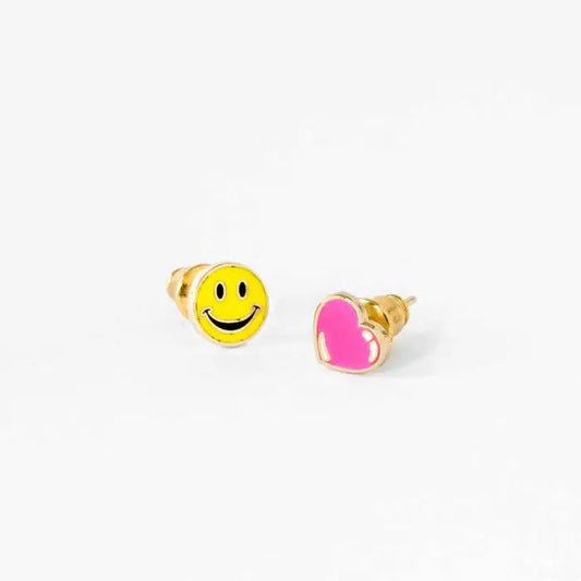 Happy Face and Heart Smiley Face Studs