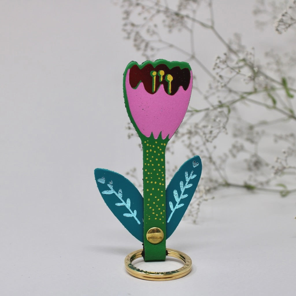 Tulip Flower Key Fob Bright Green