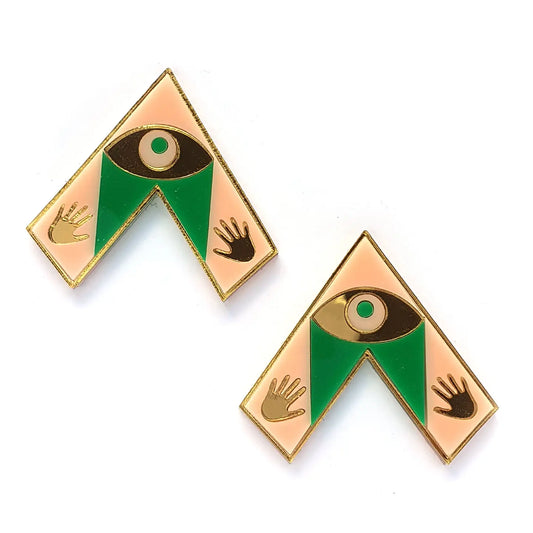 Oracle Acrylic Art Deco Stud Earrings - Green