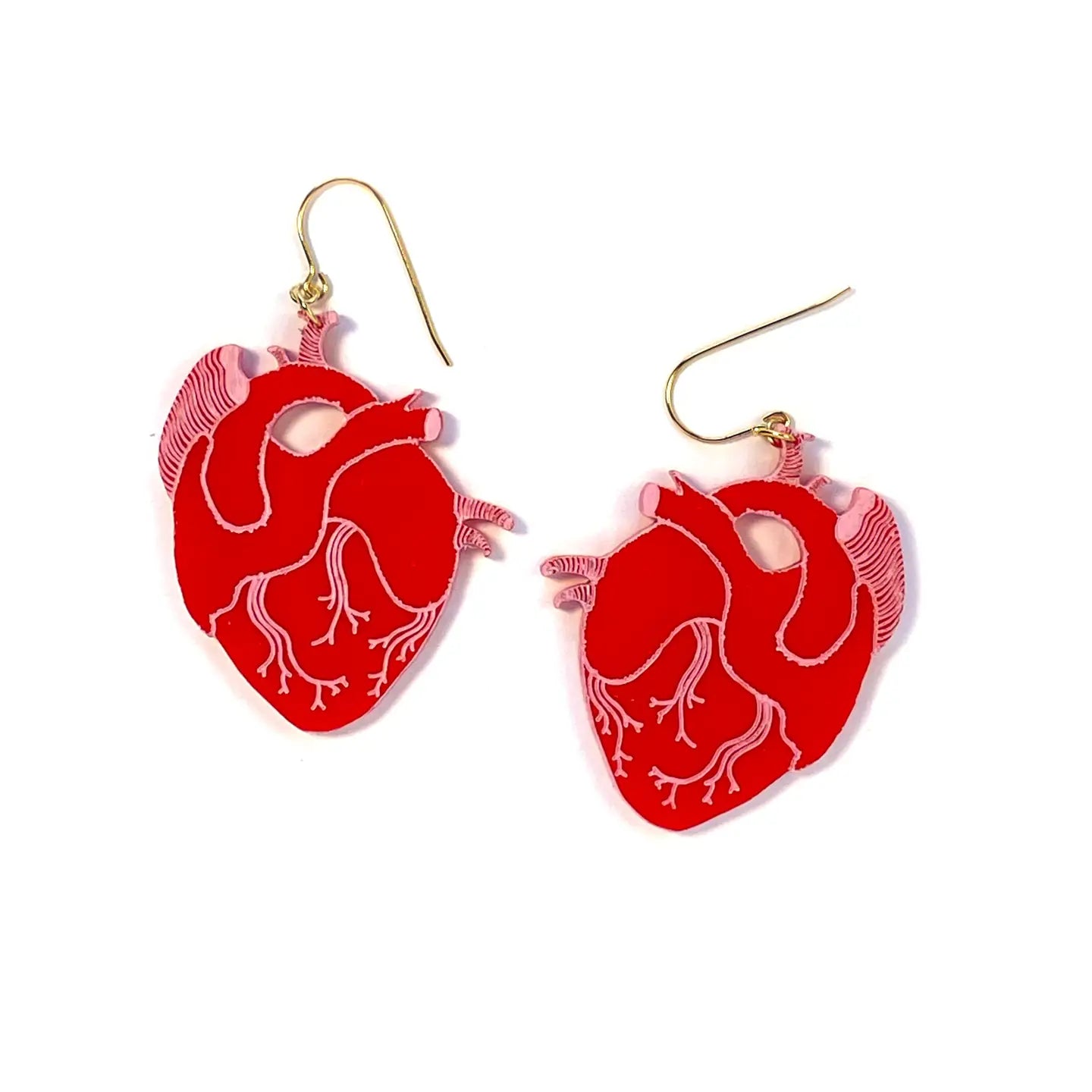 Heart Dangle Earrings - Red