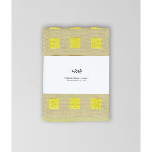 'squares Oat/Yellow' Tea Towel