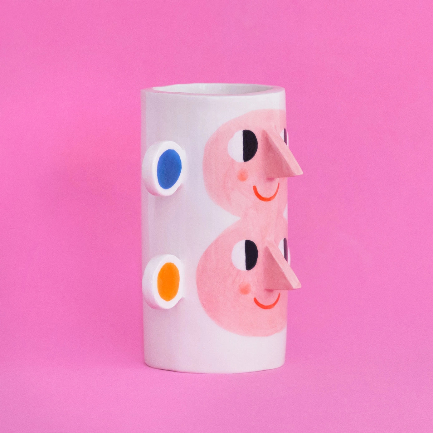 Double Face with Orange & Blue Ears / Ceramic Vase