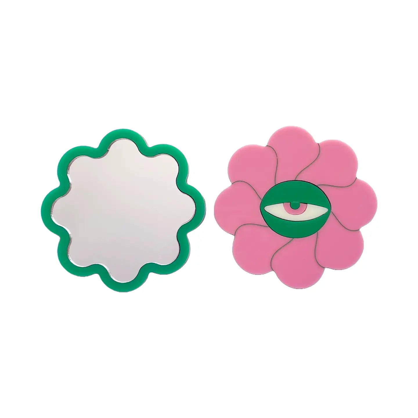 Flora Pocket Mirror - Pink with Green