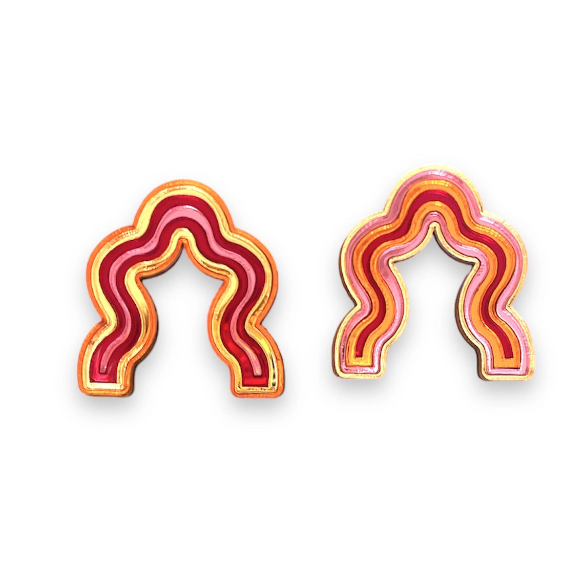 Astral Acrylic Arch Dangle Earrings - Orange, Gold, Pink & Red Mirror