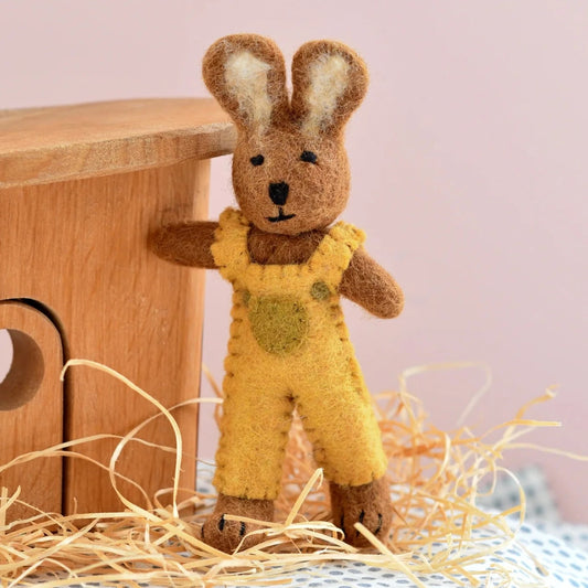 Felt Brown Hare with Mustard Yellow Overalls Toy