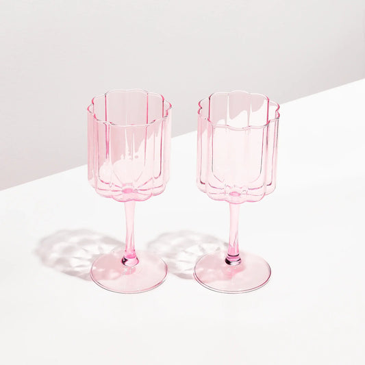 TWO x WAVE WINE GLASSES - PINK
