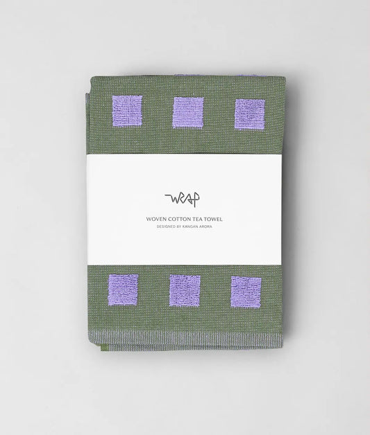 'squares Olive/Lilac' Tea Towel