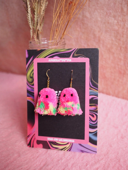 Pink Ghost Pom Pom Earrings