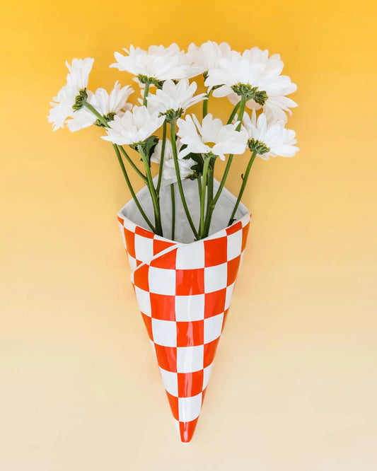 Checker Bag Wall Vase