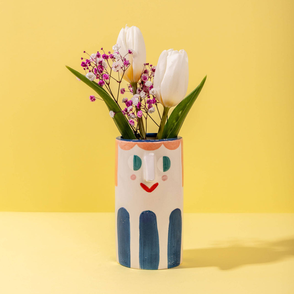 Girl with Deep Blue Stripes / Ceramic Vase