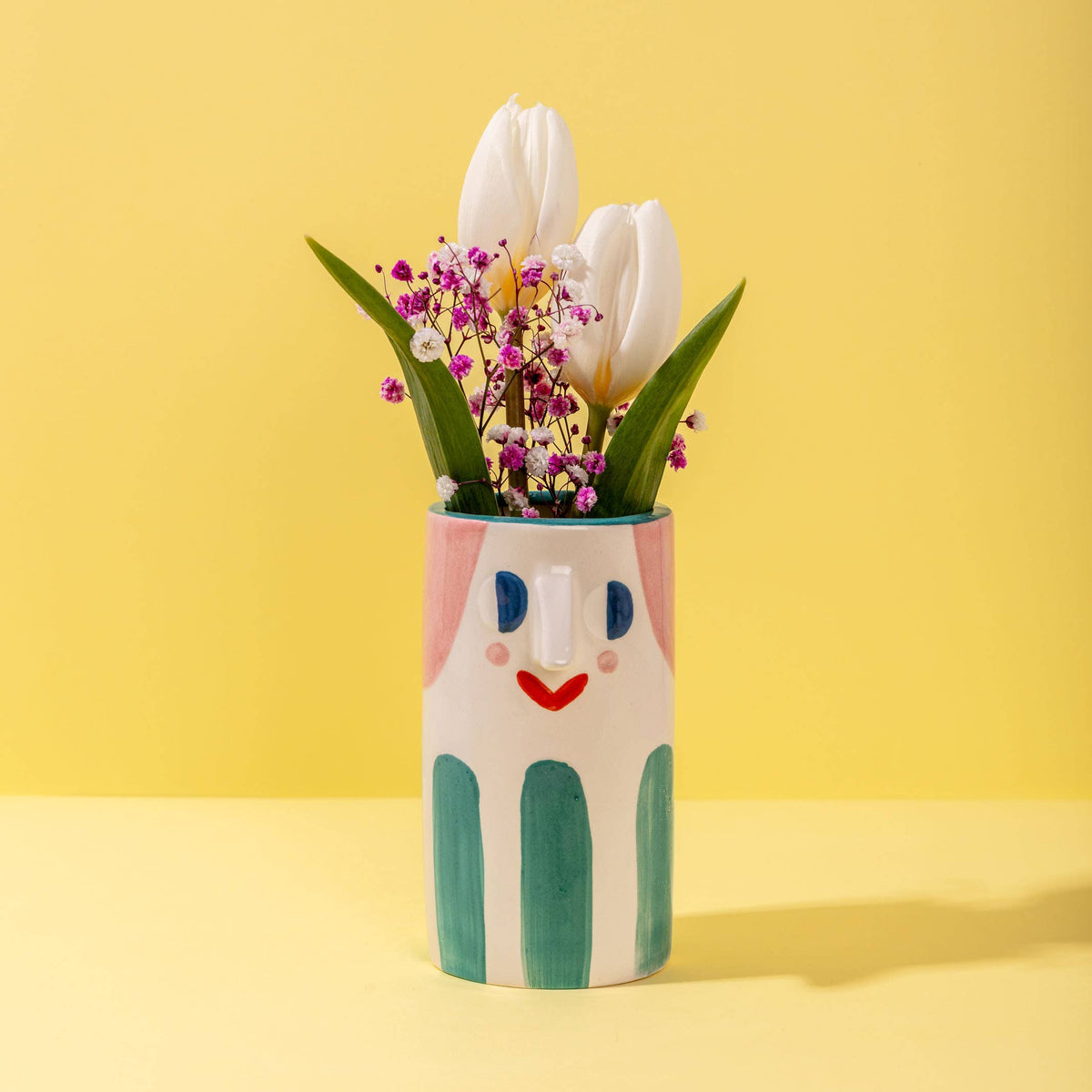 Girl with Teal Stripes / Ceramic Vase