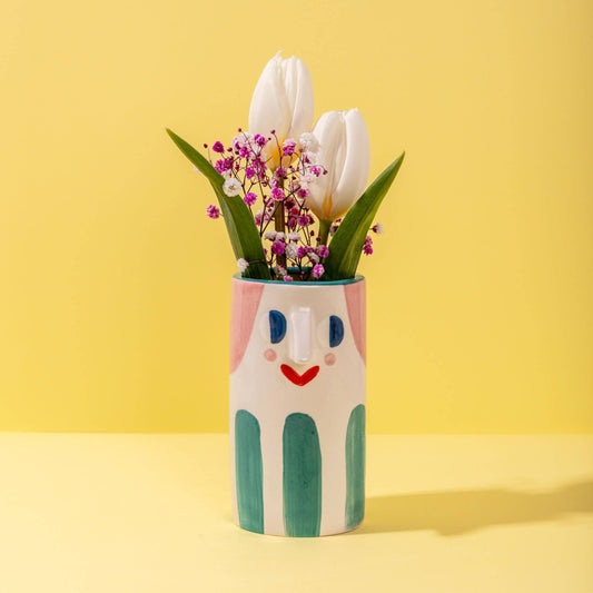Girl with Teal Stripes / Ceramic Vase