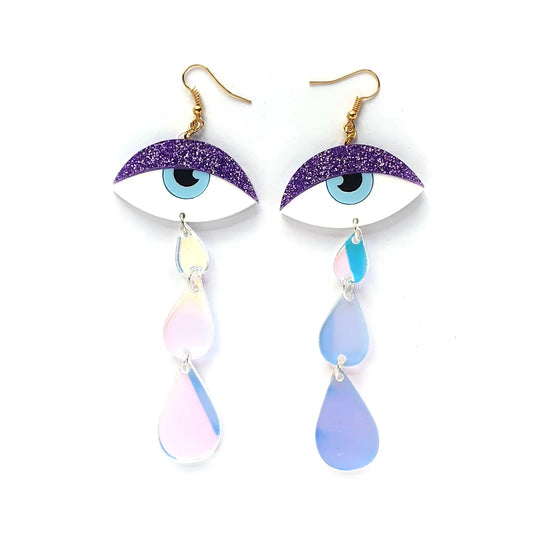 Crybaby - Eye Earrings - Purple Glitter